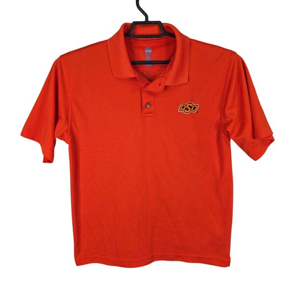 Mens OSU Oklahoma State Orange Polo Shirt Short Sleeve 100% Polyester Size L - Picture 1 of 7